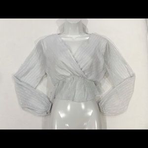 Nasty Gal White Long Sleeve Chiffon Crop Top